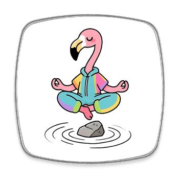 Flamingo Zen in meditation position - Square fridge magnet - white - Front