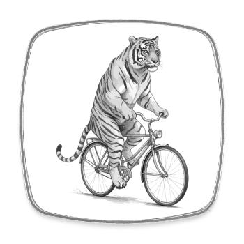Tiger Rider auf Vintage-Fahrrad - Viereckiger Kühlschrankmagnet - Weiß - Vorne