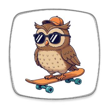 Lustiger Eulenskater auf Skateboard Cartoon-Skater - Viereckiger Kühlschrankmagnet - Weiß - Vorne