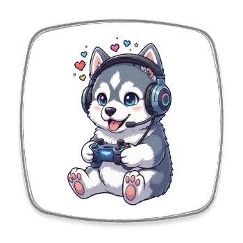 Gaming Husky with Headphones Gamer Dog - Square fridge magnet - white - Front