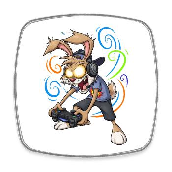 Rabbit Gamer with Headphones Gaming Bunny Crazy - Square fridge magnet - white - Front