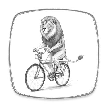 Lion Rider monochromes Fahrrad - Viereckiger Kühlschrankmagnet - Weiß - Vorne
