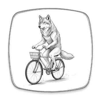 Wolf Cyclist on Bike - Square fridge magnet - white - Front
