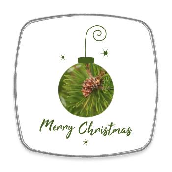 Balle de Noël verte avec pommes de pin - Magnet carré - blanc - Devant