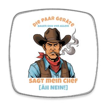 Western Cowboy mit Zigarre wiederspricht dem Chef - Viereckiger Kühlschrankmagnet - Weiß - Vorne