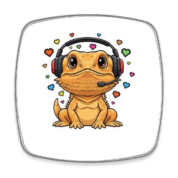 Gecko Headset mit bunten Herzen Gamer Batagame - Viereckiger Kühlschrankmagnet - Weiß - Vorne