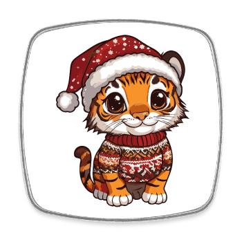 Noël Tiger Christmas - Magnet carré - blanc - Devant