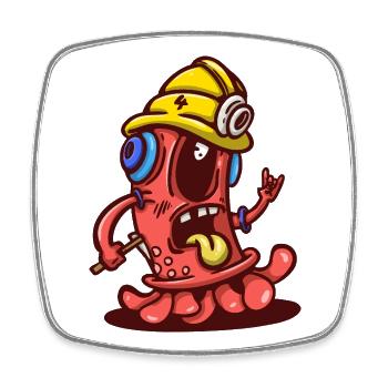 Arbeitermonster mit gelbem Helm - Viereckiger Kühlschrankmagnet - Weiß - Vorne