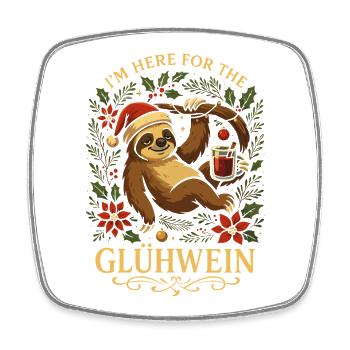 Glühwein Faultier T-Shirt Lustiges Weihnachtsmotiv - Viereckiger Kühlschrankmagnet - Weiß - Vorne