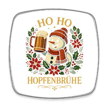 Ho Ho Hopfenbrühe Bier Schneemann Weihnachts Shirt - Viereckiger Kühlschrankmagnet - Weiß - Vorne
