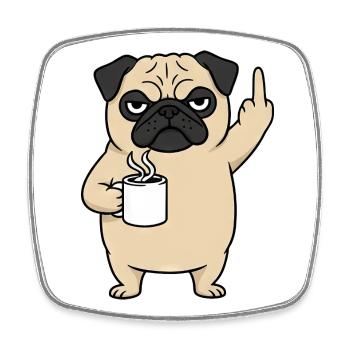 Genervter Mops mit Kaffee Mittelfinger Cartoon - Viereckiger Kühlschrankmagnet - Weiß - Vorne