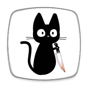 Cat with Knife Humor Gift Idea - Square fridge magnet - white - Front