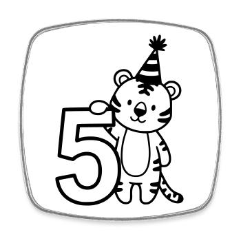 Party Tiger with Number 5 Cartoon Illustration - Square fridge magnet - white - Front