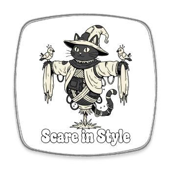 Scare in Style: Halloween-Katze - Viereckiger Kühlschrankmagnet - Weiß - Vorne