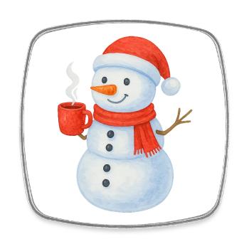 Snowman with red scarf and cup - Square fridge magnet - white - Front