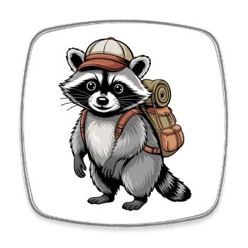 Wandering Raccoon Adventurer - Square fridge magnet - white - Front