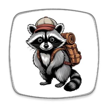 Raccoon Abenteurer mit Rucksack - Viereckiger Kühlschrankmagnet - Weiß - Vorne