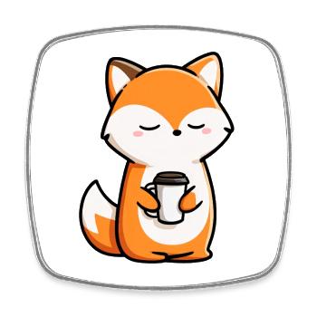 Süßer Fuchs hält Kaffeetasse – niedliches Design - Viereckiger Kühlschrankmagnet - Weiß - Vorne