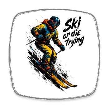 Ski | Skieur | Montagne - Magnet carré - blanc - Devant