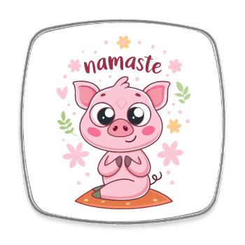 Süßes Ferkel Namaste Floral Kawaii - Viereckiger Kühlschrankmagnet - Weiß - Vorne
