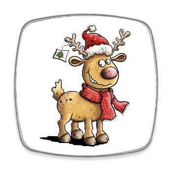 Niedliches Weihnachtsrentier mit Mütze und Schal - Viereckiger Kühlschrankmagnet - Weiß - Vorne