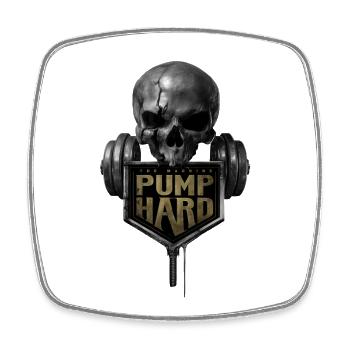 Skull with Dumbbell: Pump Hard - Square fridge magnet - white - Front