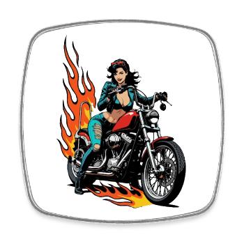 Motarde aux flammes - Magnet carré - blanc - Devant