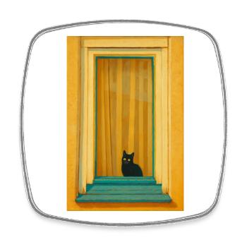 Cat in Turquoise Window Frame - Square fridge magnet - white - Front