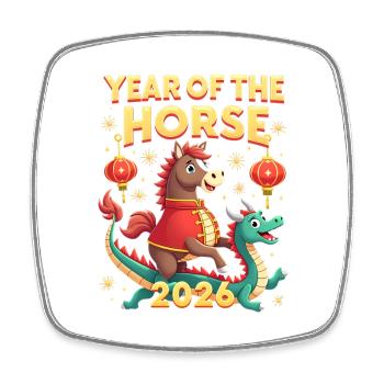Nouvel An chinois du cheval 2026 - Magnet carré - blanc - Devant