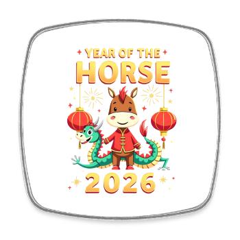 Chinese New Year Of The Horse 2026 - Viereckiger Kühlschrankmagnet - Weiß - Vorne