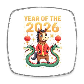 Chinese New Year Of The Horse 2026 - Viereckiger Kühlschrankmagnet - Weiß - Vorne