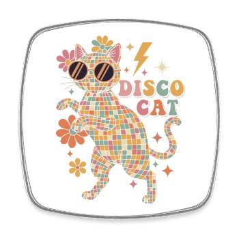 Techno Disco Cat Disco Ball Party Funny - Square fridge magnet - white - Front
