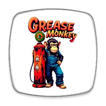 GreaseMonkey Retro Pump Design - Square fridge magnet - white - Front