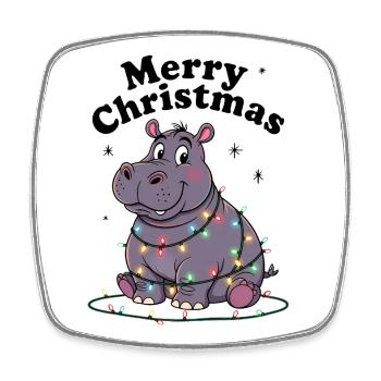 Nilpferd Weihnachten Afrika Zoo Merry Christmas - Viereckiger Kühlschrankmagnet - Weiß - Vorne