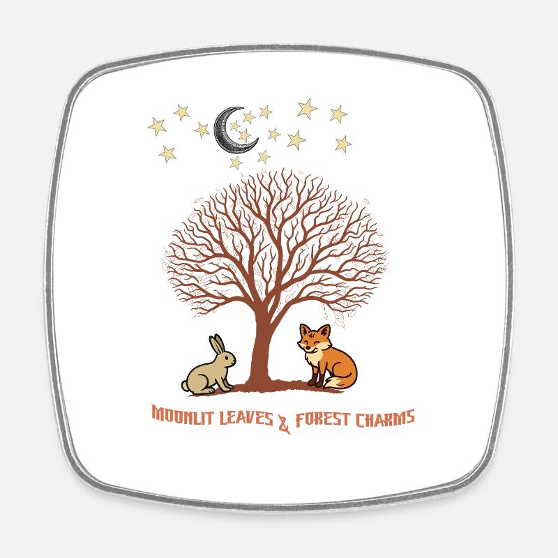 Midnight Leaves Forest Friends - Square fridge magnet - white