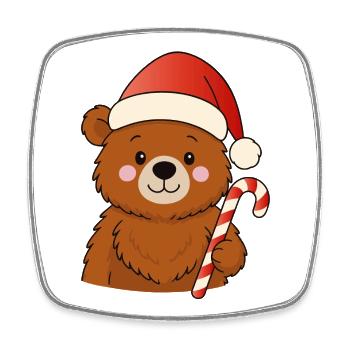 Cute Christmas Bear with Candy Cane - Square fridge magnet - white - Front