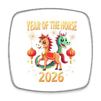 Chinese New Year Of The Horse 2026 - Viereckiger Kühlschrankmagnet - Weiß - Vorne