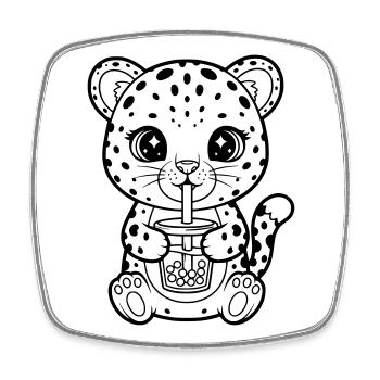 Leopard mit Becher - Viereckiger Kühlschrankmagnet - Weiß - Vorne