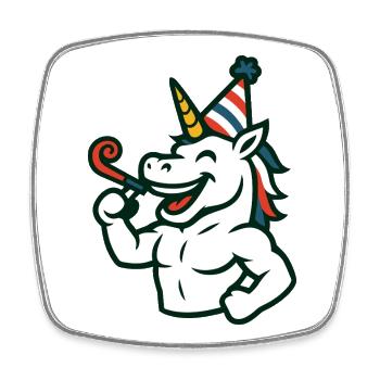 Party Unicorn Gym Mascot Celebration Fun Power - Square fridge magnet - white - Front