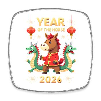 Nouvel An chinois du cheval 2026 - Magnet carré - blanc - Devant