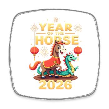 Nouvel An chinois du cheval 2026 - Magnet carré - blanc - Devant