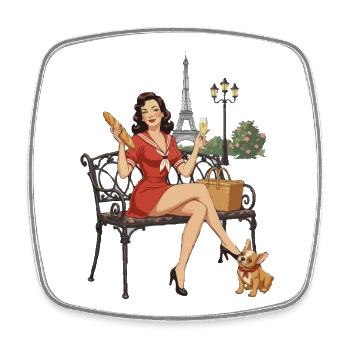 Paris Pin-up on Bench - Square fridge magnet - white - Front