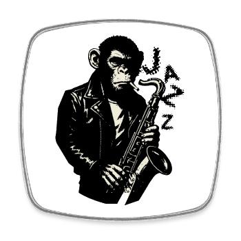 Noir Jazz Monkey Sax - Square fridge magnet - white - Front