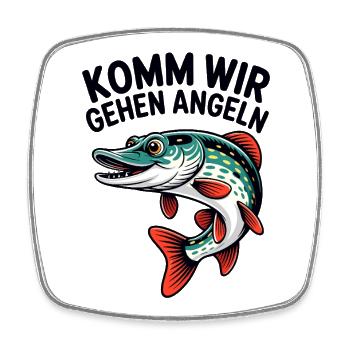 Allez, allons pêcher, brochet - Magnet carré - blanc - Devant