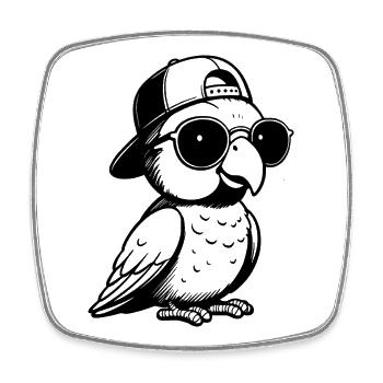 Papagei mit Sonnenbrille und Baseballkappe - Viereckiger Kühlschrankmagnet - Weiß - Vorne