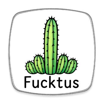 Lustige Kaktus-Wortspiel-Illustration – "Fucktus" - Viereckiger Kühlschrankmagnet - Weiß - Vorne