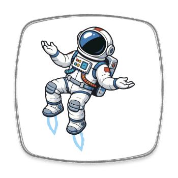 Schwebender Comic Astronaut mit Raketenantrieb - Viereckiger Kühlschrankmagnet - Weiß - Vorne