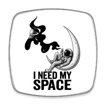 I Need My Space – Cosmic Astronaut on the Moon - Square fridge magnet - white - Front