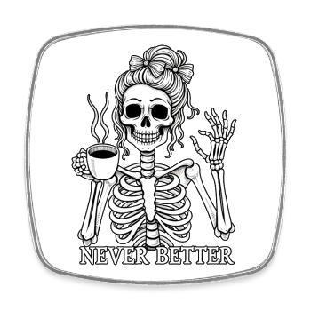 Funny skeleton drinking coffee - Square fridge magnet - white - Front