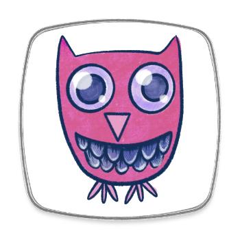 Pink Owl Cartoon - Viereckiger Kühlschrankmagnet - Weiß - Vorne